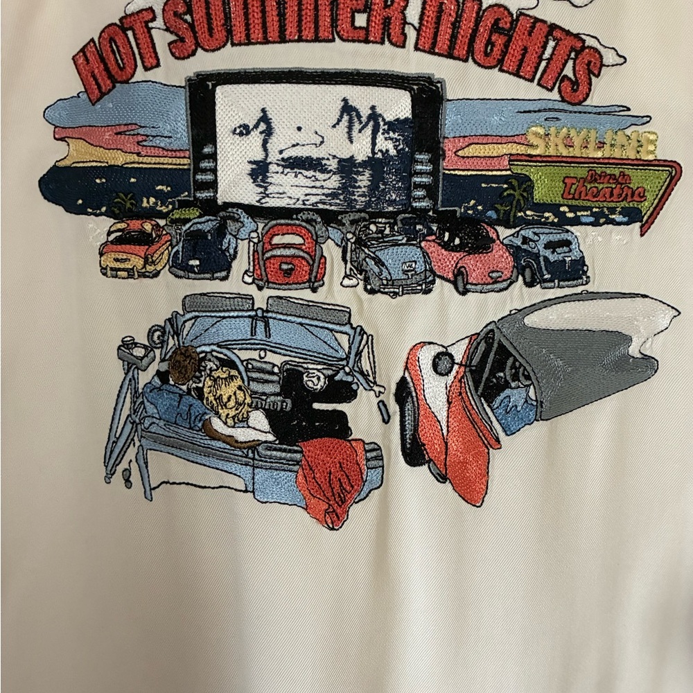 Rare Nat Nast Embroidered Shirt with Classic Car Scene - Red, Blue, Black